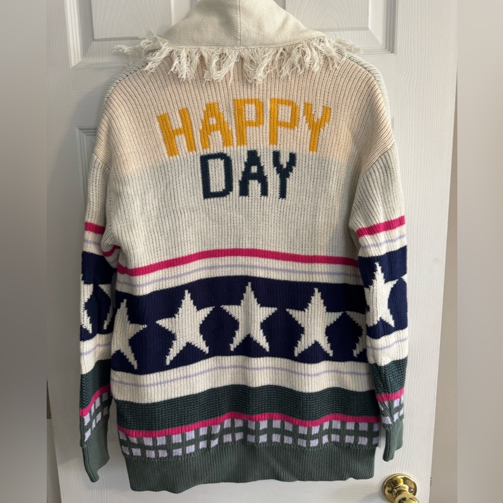 Peace Love World - Happy Day fringe cardigan- size small